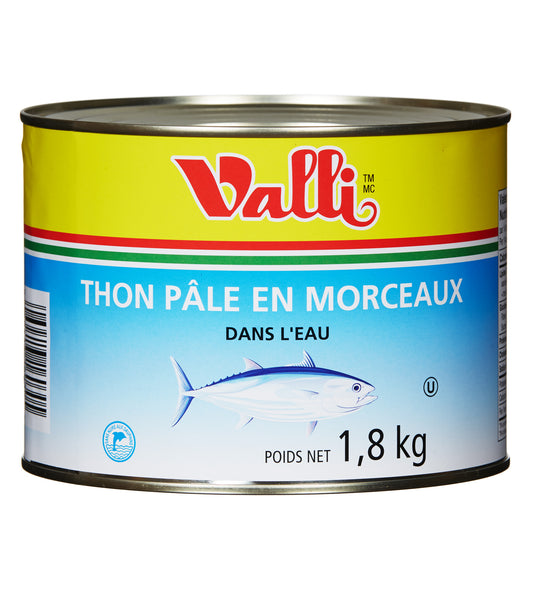 Can of Valli Tuna Chunk in Water featuring premium tuna pieces packed in water, with clean packaging designed for healthy meals, salads, and sandwiches.
