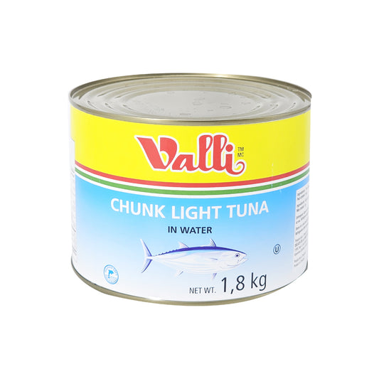 Can of Valli Tuna Chunk in Water featuring premium tuna pieces packed in water, with clean packaging designed for healthy meals, salads, and sandwiches.
