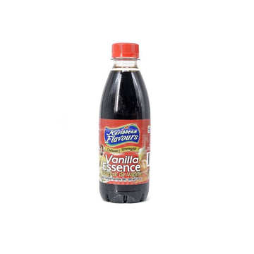 Front view of Caribbean Flavours Vanilla Essence 300 ml bottle with red cap