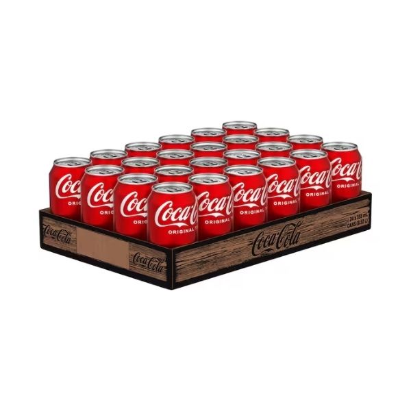 Coca-Cola Original soda aluminum cans shrink wrapped 24 pack for restaurant beverage supply