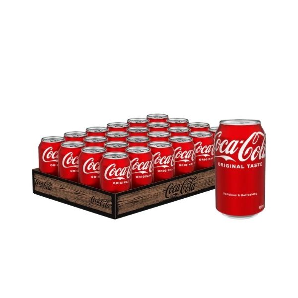 Coca-Cola Original Taste 355ml cans case of 24 bulk beverage pack for restaurants and catering