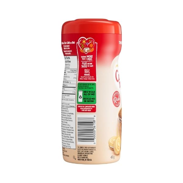Front view of Coffee Mate Original 450g powder creamer with easy-pour shaker lid
