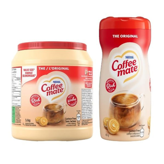 Front view of Coffee Mate Original 450g powder creamer with easy-pour shaker lid