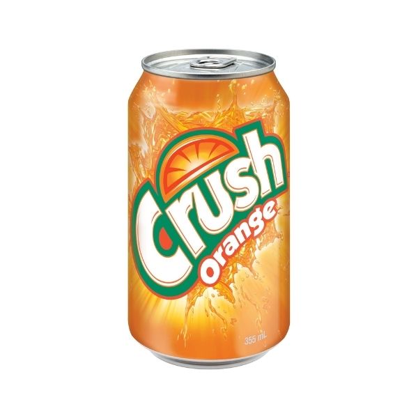 Crush Orange soda aluminum cans shrink wrapped case for restaurant beverage supply