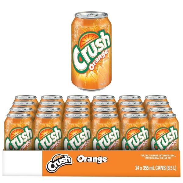 Crush Orange soda 355ml cans case of 24 bulk beverage pack for restaurants and catering
