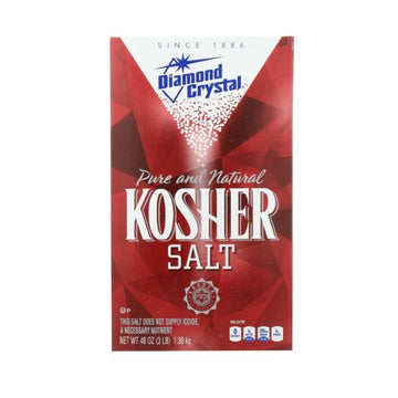 A 1.36kg red and white box of Diamond Crystal Pure and Natural Kosher Salt