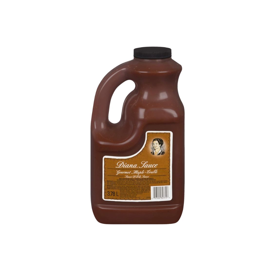 3.78 liter bulk jug of Diana Gourmet Maple BBQ Sauce with easy-pour handle