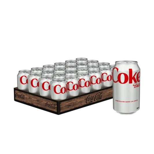 Diet Coke zero sugar cola aluminum cans shrink wrapped 24 pack beverage case