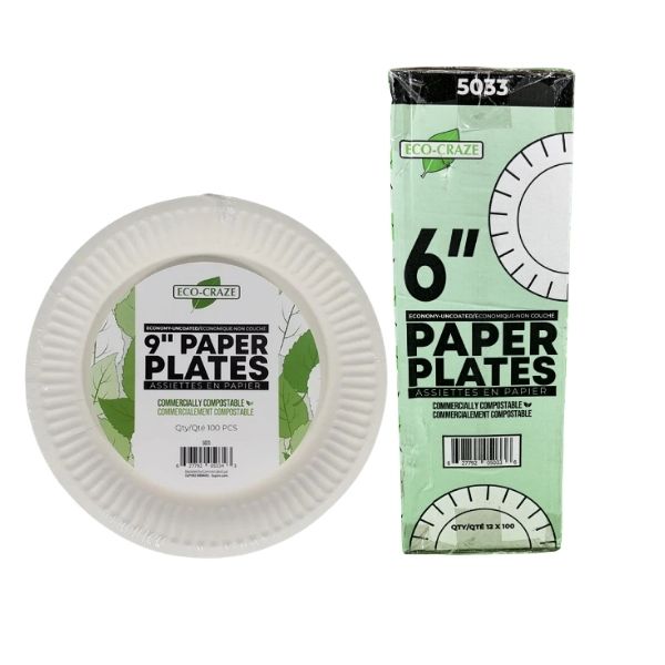 Eco-Craze 6 inch compostable paper plates stack