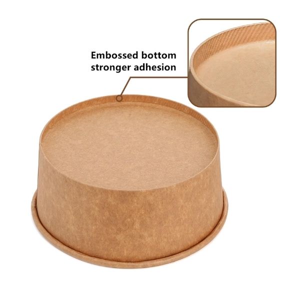 Product label showing model SB-750K, 25oz/750ml capacity, and "Round Kraft PE-Lined Paper Container