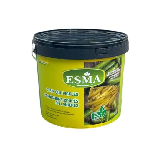 ESMA strip cut pickles bulk pail green container