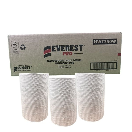 Everest Pro white deluxe hardwound paper towel rolls 350ft case of 12