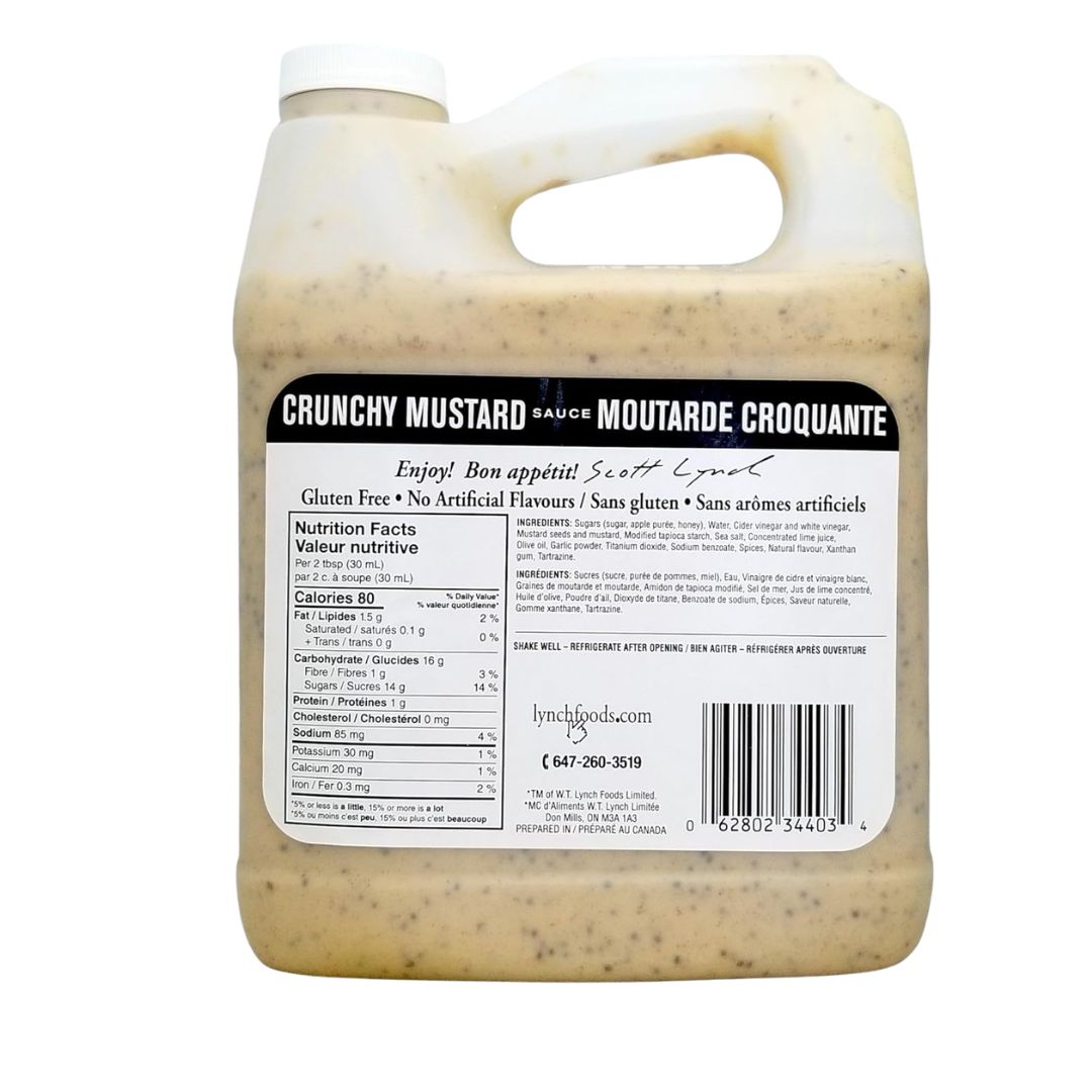 Nutritional facts label for Lynch Crunchy Mustard Sauce showing 80 calories per serving