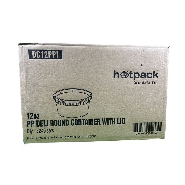 Hotpack 12oz PP deli round container with lid 240 sets packaging box