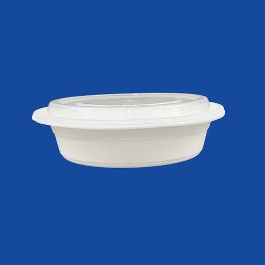 24oz white round plastic food container leak resistant stackable design