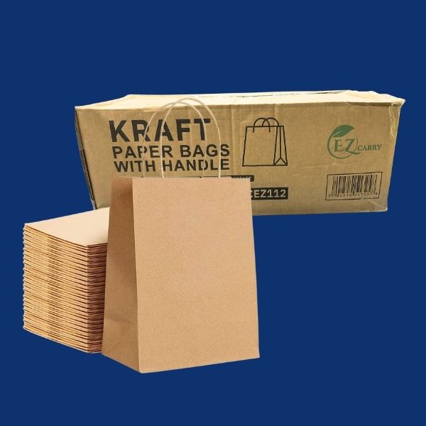 Brown kraft paper bags with twisted handles bulk stack