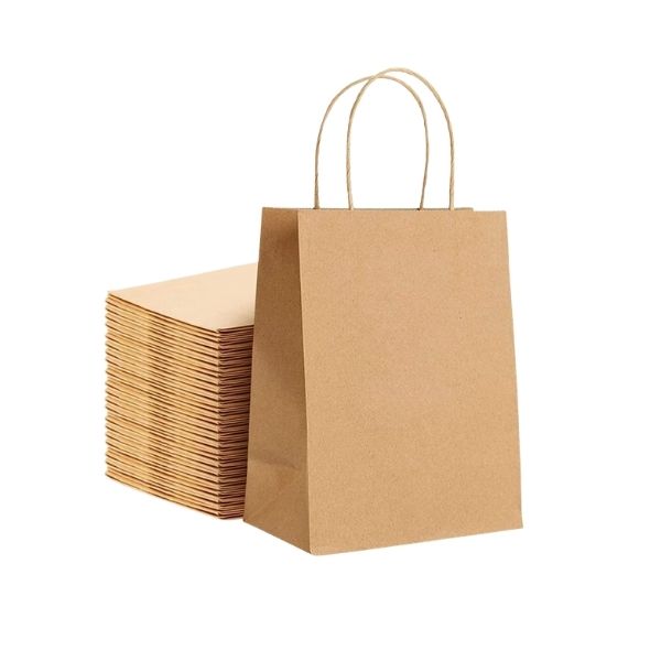 Brown kraft paper bags with twisted handles bulk stack