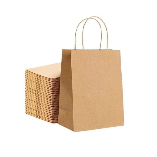 Brown kraft paper bags with twisted handles bulk stack