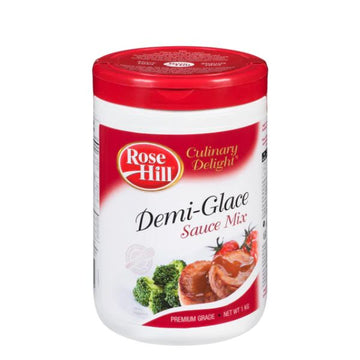 A 1kg tub of Luda Traditional Demi-Glace Sauce Mix with a red lid and professional labeling