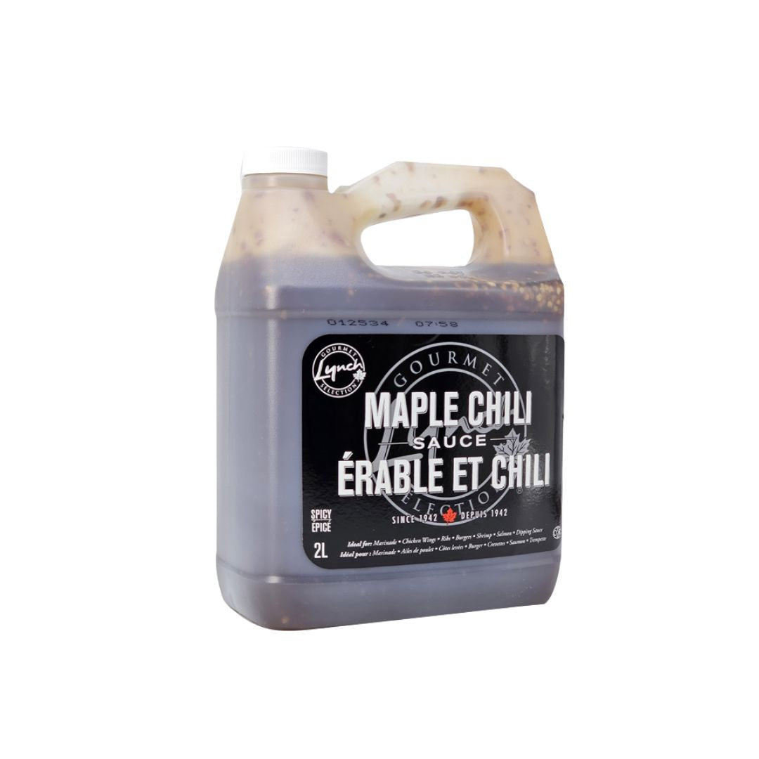Lynch Gourmet Selection Maple Chili Sauce in a 2L bulk jug with a white handle.