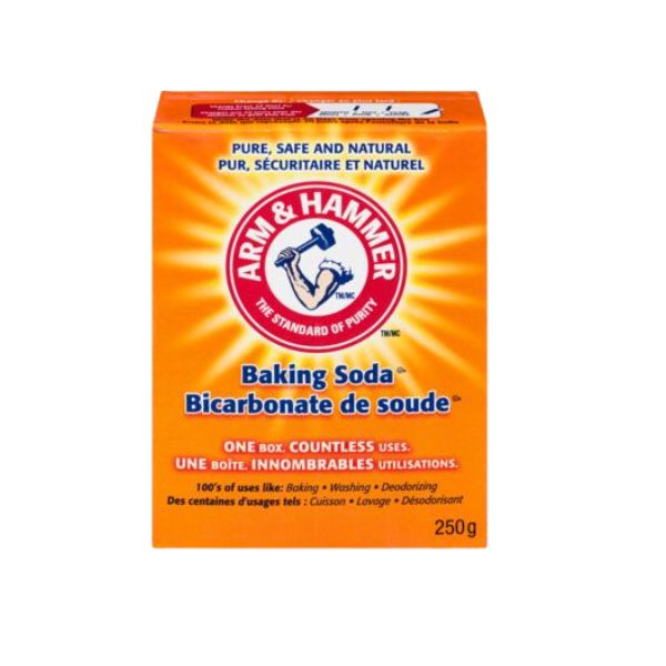 Baking soda boxes showing English and French labeling for Canadian retail and wholesale.