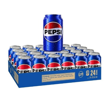 A 24-pack of Pepsi 355mL cans in blue plastic wrap for bulk wholesale.