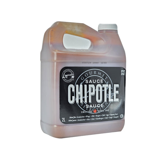 Large bulk container of smoky chipotle sauce ideal for restaurant dipping and sandwich spreads.