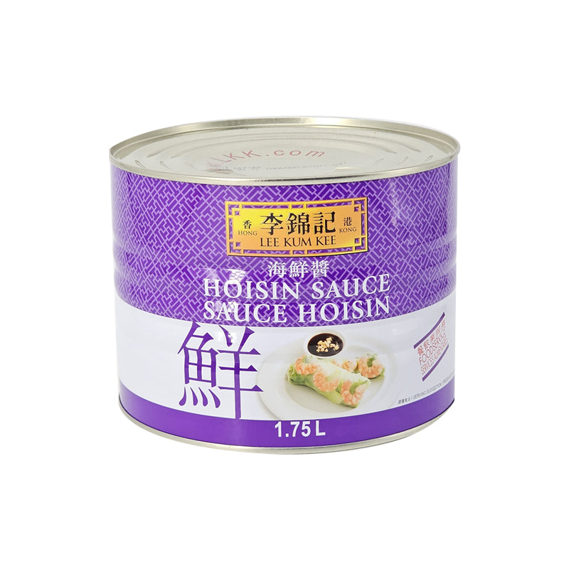 Side view of Lee Kum Kee Hoisin Sauce tin with usage instructions for Peking Duck
