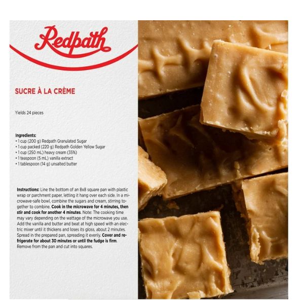Redpath granulated sugar available in 2kg bags and 1000 count single-serve packet boxes.