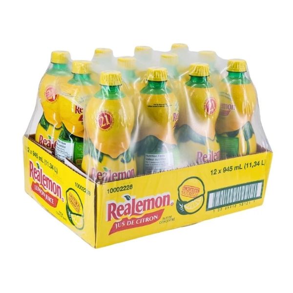 Bulk ReaLemon lemon juice bottles shrink wrapped case for restaurant and commercial kitchen use