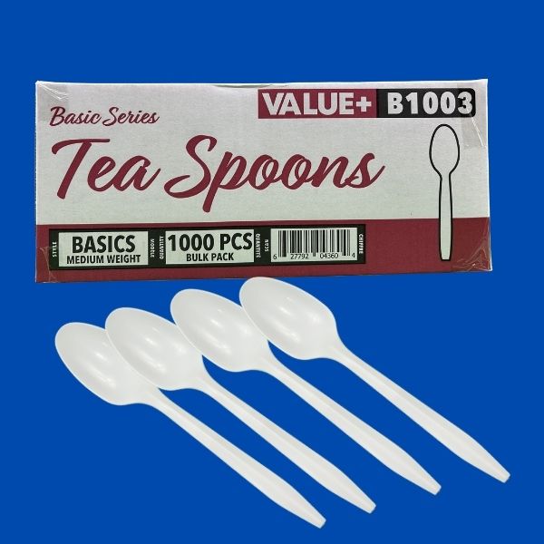 VALUE+ white plastic tea spoons 5.5 inch medium weight bulk pack of 1000