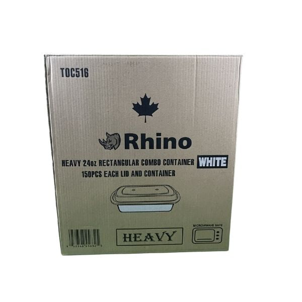 Rhino 24oz heavy rectangular takeout containers 150 pack with lids