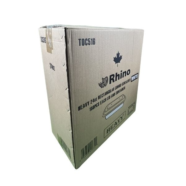 Rhino 24oz heavy rectangular takeout containers 150 pack with lids