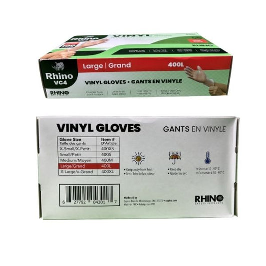 Rhino VC4 vinyl gloves large powder free disposable gloves 100 pack