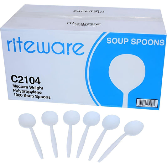 White plastic soup spoons medium weight case of 1000