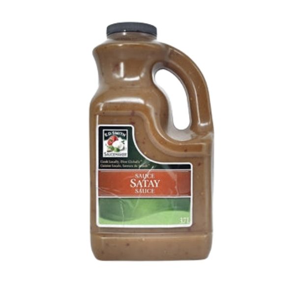 satay sauce label showing creamy peanut sauce
