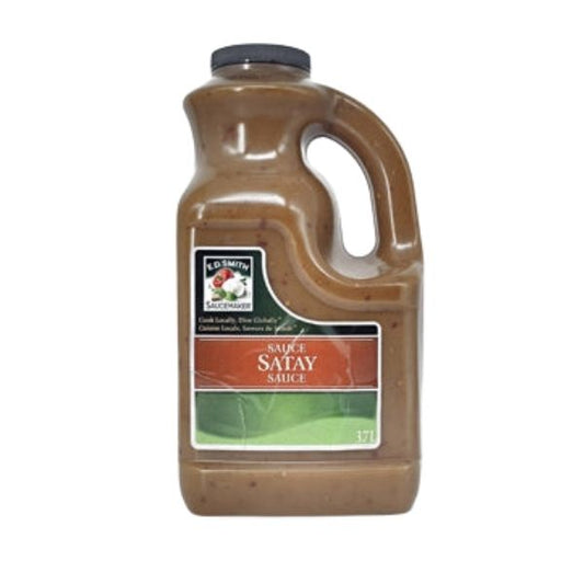 satay sauce label showing creamy peanut sauce
