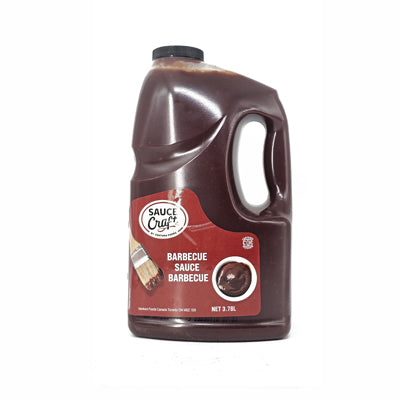 3.78 liter bulk jug of Sauce Craft Barbecue Sauce with easy-pour handle for kitchens.
