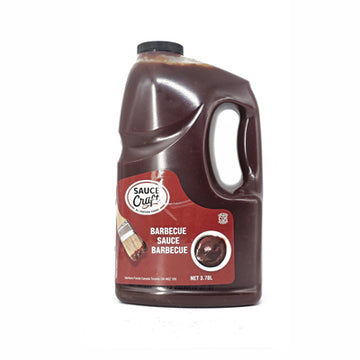 3.78 liter bulk jug of Sauce Craft Barbecue Sauce with easy-pour handle for kitchens.