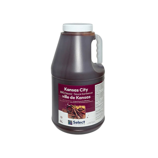 4 liter bulk jug of Select Food Products Kansas City BBQ Sauce for professional grilling