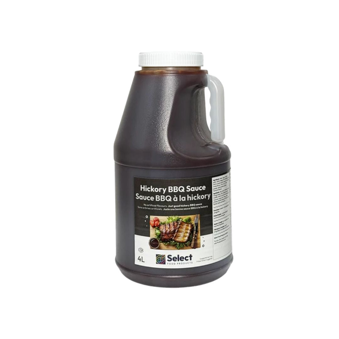 4 liter bulk jug of Select Food Products Hickory BBQ Sauce for professional grilling