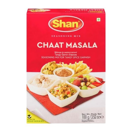 Shan chaat masala 100 g box front packaging
