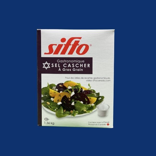 Sifto kosher salt coarse crystals packaging side view