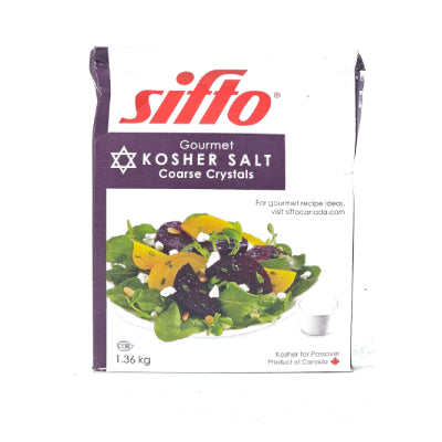 Sifto kosher salt coarse crystals packaging side view