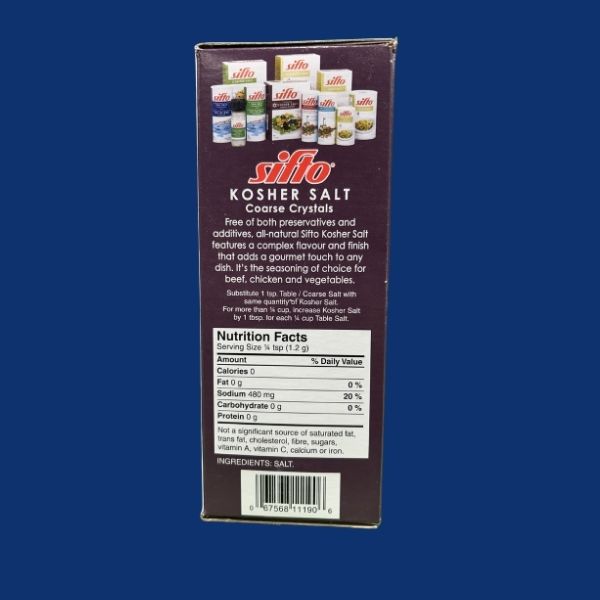 Sifto kosher salt nutrition facts and packaging detail