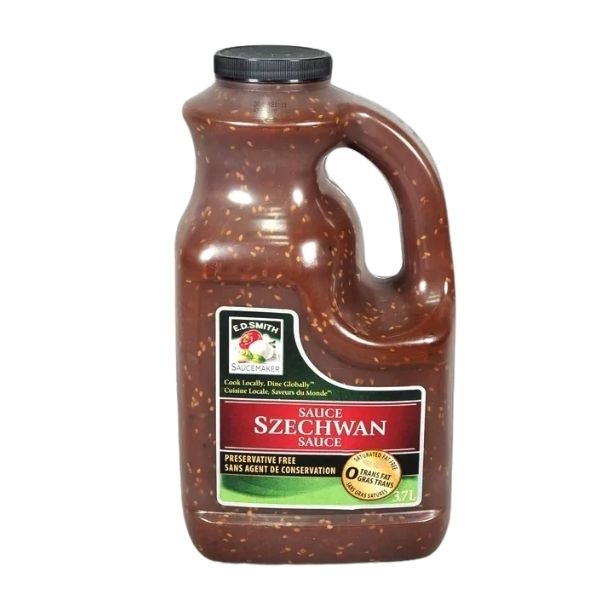 szechwan sauce label showing spicy asian style sauce
