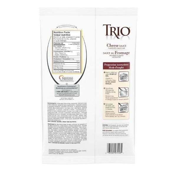 TRIO cheese sauce mix packaging front and back view