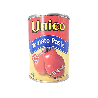 Unico tomato paste can front label with tomatoes