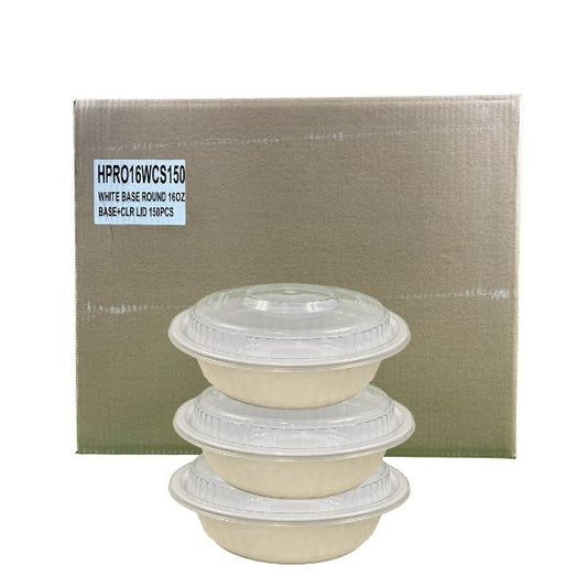 16oz White Round Plastic Container w/ Lid - 150/CS | HPRO