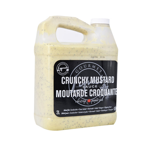 Back view of Lynch Crunchy Mustard 2L jug showing ingredients and gluten-free certification
